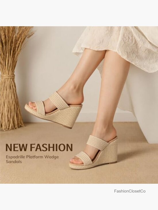 womens wedge slides sandals espadrilles raffia sandals - Temu Slip On Wedge Sandals Espadrilles Platform Slides Dressy High Heel Summer